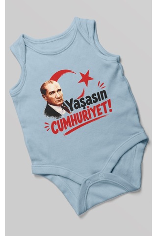 Morivokids Yaşasın Cumhuriyet Sıfır Kol Bebek Body %100 Pamuk Bebe Mavisi