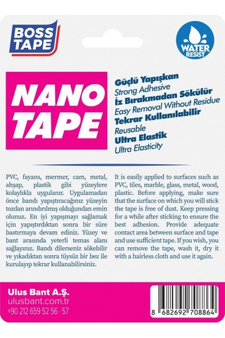 2 Metre Çok Güçlü Çift Taraflı Nano Bant Pembe