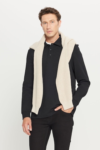 AC&Co / Altınyıldız Classics Erkek Sıyah 2 İplik Pamuklu Standart Fit Normal Kesim Polo Yaka Sweatshirt Siyah