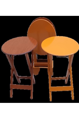 1448bng90128çanta Zigon Sehpa Oval Model Dörtlü Ahşap Mdf Ceviz Ve Hardal Renk Uyum El Yapım