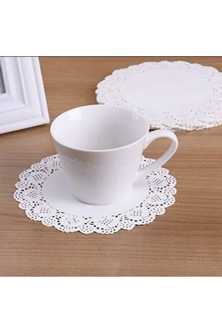 100 Adet Kağıt Dantel Bardak Altlığı Çay Bardağı Altı Sunum Kağıdı I 9 Cm Beyaz