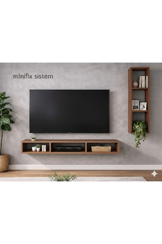 Dekoratif Duvar Rafı - Tv Ünitesi 2 Parçalı Atlantik Çam 150x90 Atlantik Çam