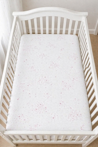 Pamuklu Penye 70x140 Lastikli Bebek Çarşafı Lastikli Beşik Çarşafı Bebek Çarşafı Pembe Yıldız