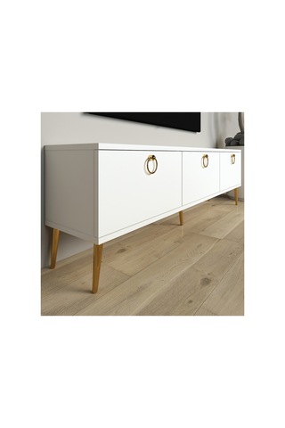 Milan 150 Cm Tv Ünitesi, Tv Sehpası Beyaz - Altın Beyaz