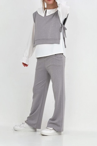 Kız Çocuk 3'lü Takım Pantolon+yelek+bluz 12429 Gri