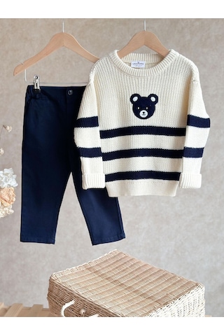 Miniğimin Cicileri Blue Bear Triko Pantolonlu Erkek Çocuk Takım - Krem