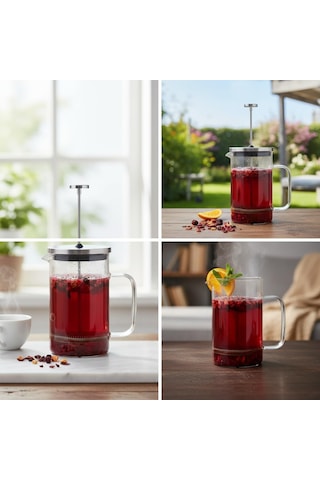 Metal Kapaklı French Press 1000 Ml - Paslanmaz Çelik Çerçeveli Büyük Boy Filtre Kahve Ve Bitki Çayı Demliği Çok Renkli