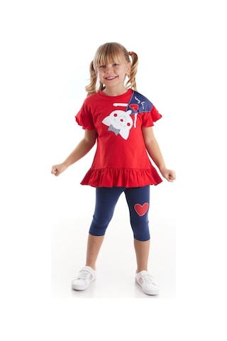 Denokids Yaramaz Kedi Kız T-Shirt Tayt Takım Çok Renkli