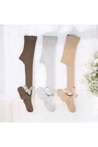 Batu Kız Bebek Ve Çocuk Fiyonklu Soft Renklerde Külotlu Çorap Seti Camel - Bej - Kiremit