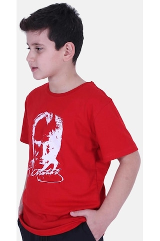 Markahit Atatürk Baskılı İmzalı Kırmızı Unisex Çocuk T-shırt-kırmızı Kırmızı