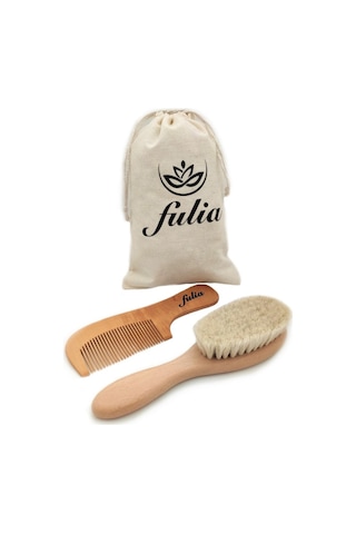 Fulia Doğal Keçi Kılı Bebek Saç Fırçası + Ahşap Tarak