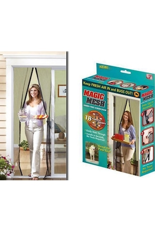 Büro Ev Ofis Yazlık İçin 90x210cm Siyah Mıknatıslı Sistem Kapı Tülü Sinekliği