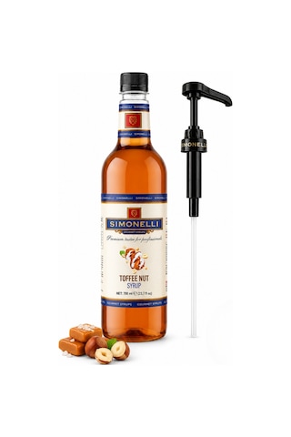 Simonelli Toffee Nut Karamelli Fındık Aromalı Kahve ve Kokteyl Şurubu 700 ML + Şurup Pompası - Latte Frappe Sıcak Soğuk Kahve ve Tatlı Şurubu