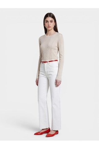 Sisley %100 Pamuk Karışık Nervürlü Bisiklet Yaka Regular Fit Kazak Kadın Pembe Kazak - 325a10c1l106m