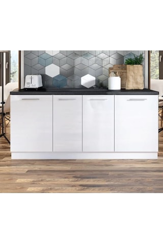 Emilia Mutfak Alt Modül 200 Cm Beyaz - Antrasit Tezgah Dahil Beyaz