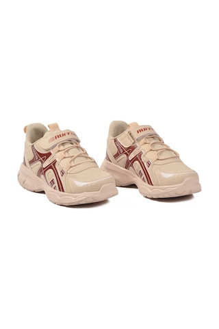 Ayakmod Bej Kahve Cırtlı Fileli Hafif Unisex Çocuk Spor Ayakkabı Ruffon F Bej-kahverengi