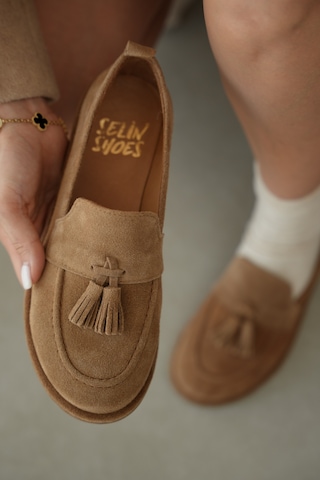 Selin Shoes Belluno Hakiki Deri Püsküllü Kadın Loafer- Vizon Süet