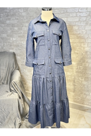 Maison Meda Denim Tesettür Elbise Mavi
