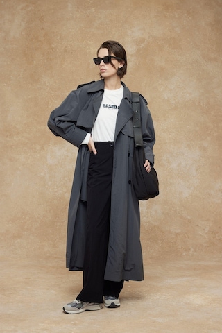 Manuka Teknik Kumaş Oversize Trenckot Antrasit