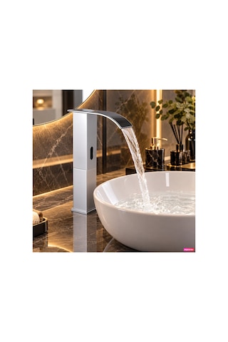 Rena Design Fotoselli Sensörlü Krom Kare Çanak Lavabo Bataryasi Temassiz Otomatik Tasarruflu Modern Musluk