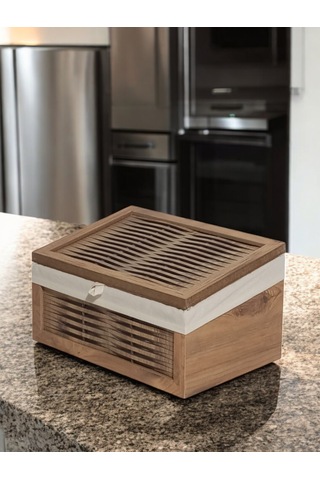 Ahşap Ekmek Sepeti Yıkanabilir Kumaşlı Atlantik Çam Ahşap