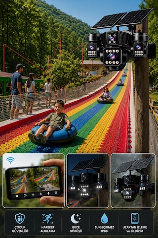O-kam Ok333 Premium Serisi 12mp 4 Kameralı 4g Çift Solar Panel Gece Görüş Güvenlik Kamerası Turkcell Sim Kart + 64gb Hafıza Kartı