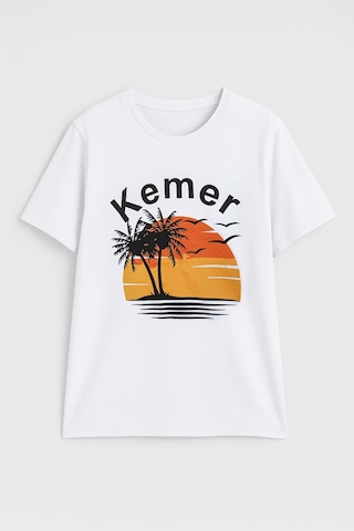 Markapia Kadın Bisiklet Yaka %100 Pamuk Kemer Baskılı Kısa Kollu T-shirt Çok Renkli Xs