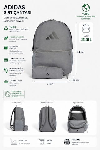 Adidas Kalem Kutulu Sırt Çantası Jd3092 Gri, 23.25 L Günlük Okul Çantası