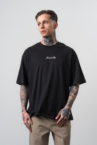 Respire Erkek Private Baskılı Oversize T-shirt Siyah