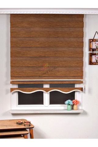 Bambu Koyu Ahşap R-16 Stor Zebra Perde Etek Dilimli Alüminyum Kasa Kahverengi 100 x 200