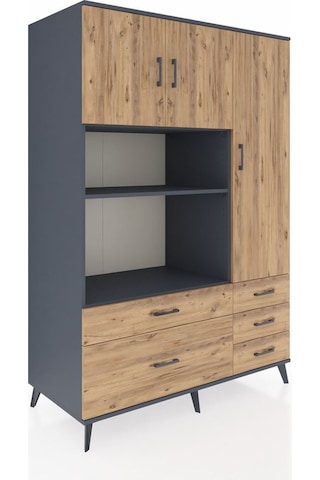Kronos Dolap 7 Raflı 5 Çekmeceli 3 Kapaklı 132x59x195 Antrasit-çam/çam Atlas Çam/atlas Çam