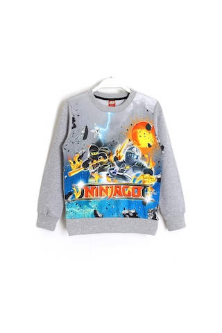 Lego Ninjago Karakter Baskılı 3D Çocuk Mevsimlik Sweatshirt Gri