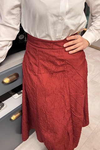 Etk005 Yandan Fermuarlı Kraşlı Kloş Etek Bordo