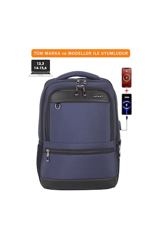 14"-15,6" İnç Körüklü Lacivert Laptop Sırt Çantası Unisex Su Geçirmez Kumaş Lacivert