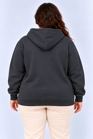 Moda Kadın Battal Büyük Beden Üç İplik İçi Şardonlu Kapüşonlu Kanguru Cepli Kışlık Sweatshirt - Füme Çok Renkli