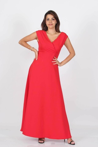 Dipmoda Kadın Omuz Detaylı Kayık Yaka Uzun Abiye Elbise Dp8076 Kırmızı