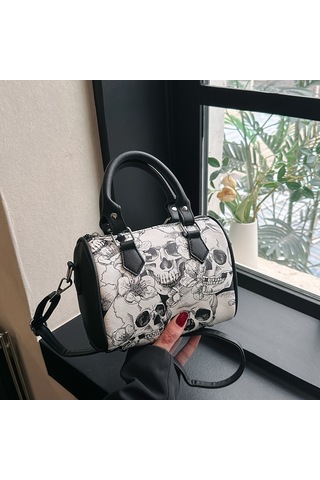Gotik Kafatası Desenli Boston Çantası