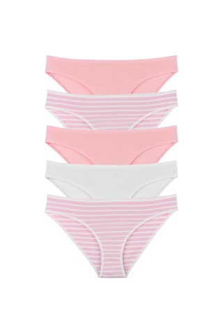 Sensu Kadın Çizgili Karışık Renkler Slip Külot 5'li Paket Set - Kts3051 Karışık