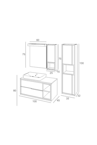 Denko Matia 100 Cm Mdf Banyo Dolabı Takım Ve Boy Dolabı Çok Renkli