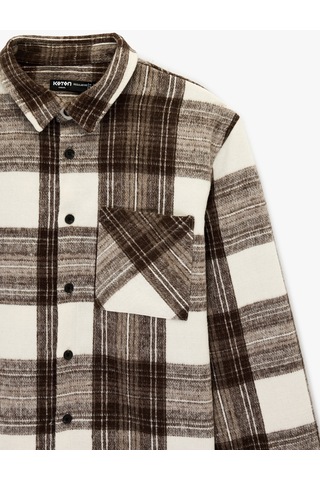 Koton Regular Fit Cepli Klasik Yaka Uzun Kollu Oduncu Gömleği Ekru Ekose 6wam60231hw Ekru
