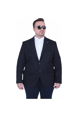 Mocgrande Erkek Büyük Beden 4 Drop Blazer Şönili Ceket 500602 Sıyah Siyah