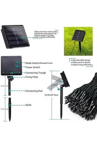 22 Metre Güneş Enerjili Led-bahçe,balkon Ve Dekorasyon İçin Su Geçirmez Solar Led Işık Zinciri 8 Mod 1 Adet