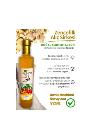 Zencefilli Alıç Sirkesi 500 Ml 4'lü Paket - Organik Doğal Fermantasyon