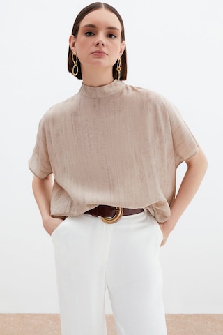 Sateen Desenli Salaş Bluz - Bej-136031 Bej