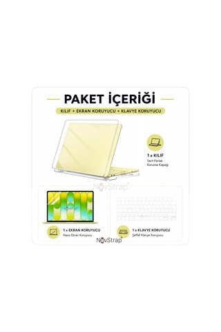 Novstrap Apple Macbook Neo 13 İnç A18 Çip A3404 İle Uyumlu Parlak Kılıf Seti + Şeffaf Klavye Koruyucu +nano Ekran Koruyucu Film