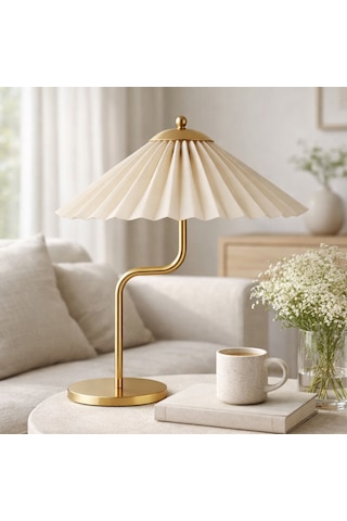 Avelis Gold Gövde Krem Başlık Dekoratif Abajur