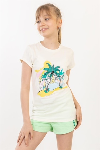 Brz Kids Palmiye Baskılı Kız Çocuk T-shirt-ekru Ekru