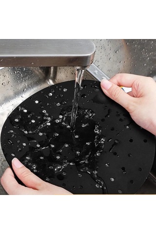 Buffer Siyah Isıya Dayanıklı Yıkanılabilir Silikon Fırın Ve Airfryer Yuvarlak Model Pişirme Matı 23 Çok Renkli