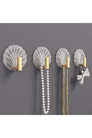 Mufunye 4 Adet Altın Kabuk Desenli Duvar Kanca, Zımba Olmadan Yüksek Dayanıklı, Otomatik Yapışkan, Anahtar Ve Çanta Asma, Ev Dekorasyonu Altın