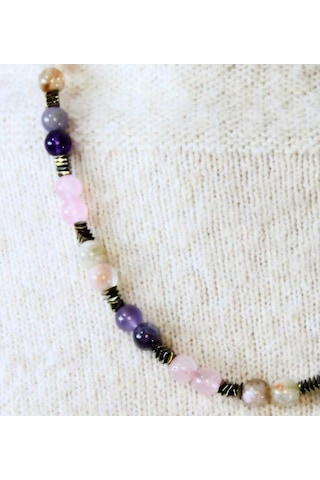 Doğal Taş Ametist Sitrin Pembe Kuvars Hematit Doğal Taşlı Kadın Kolye Euk20aspkh Pembe